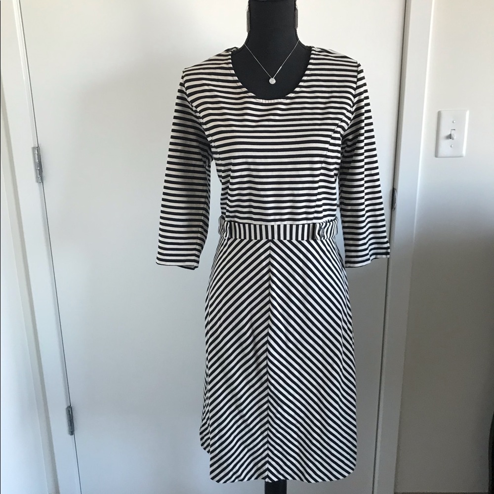 Downeast 3/4 Length Sleeve Black & Tan Midi Dress